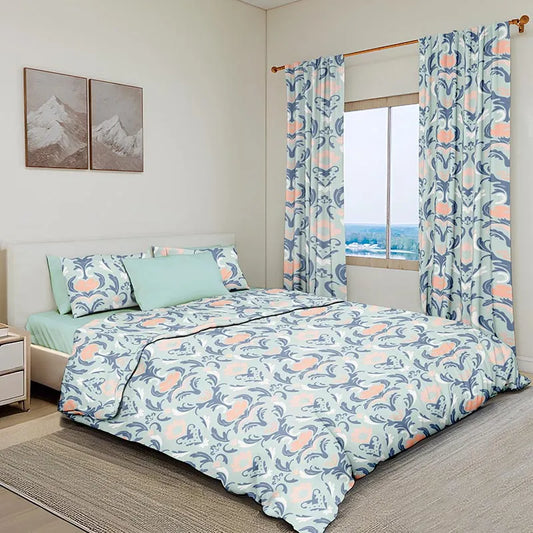 Nostalgic Damask Pattern Bedding Set with Matching Curtains