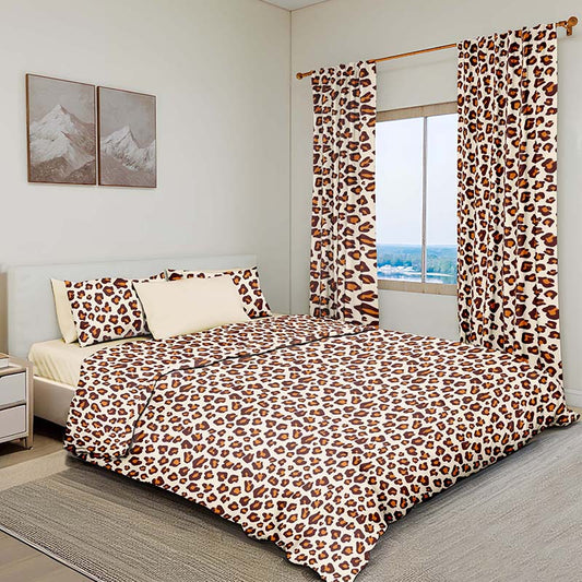 Luxury Leopard Pattern Bedding Set with Matching Curtains