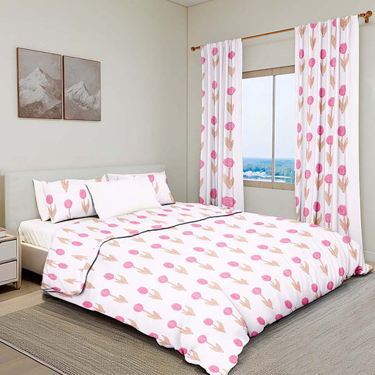 Tulip Pattern Bedding Set with Matching Curtains